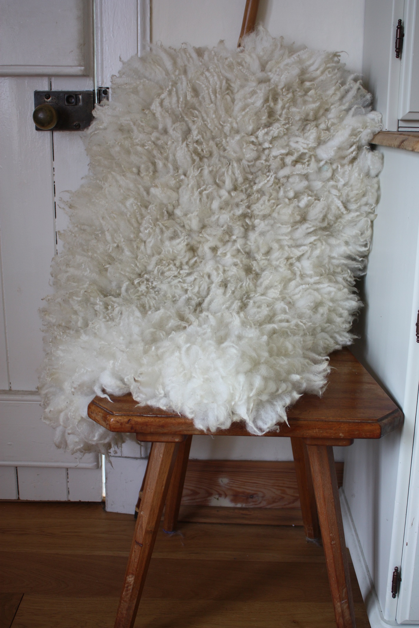 Felted fleece "sheepskin" rug, soft cream curls, Cheviot hog fleece - medium sized - Image 4