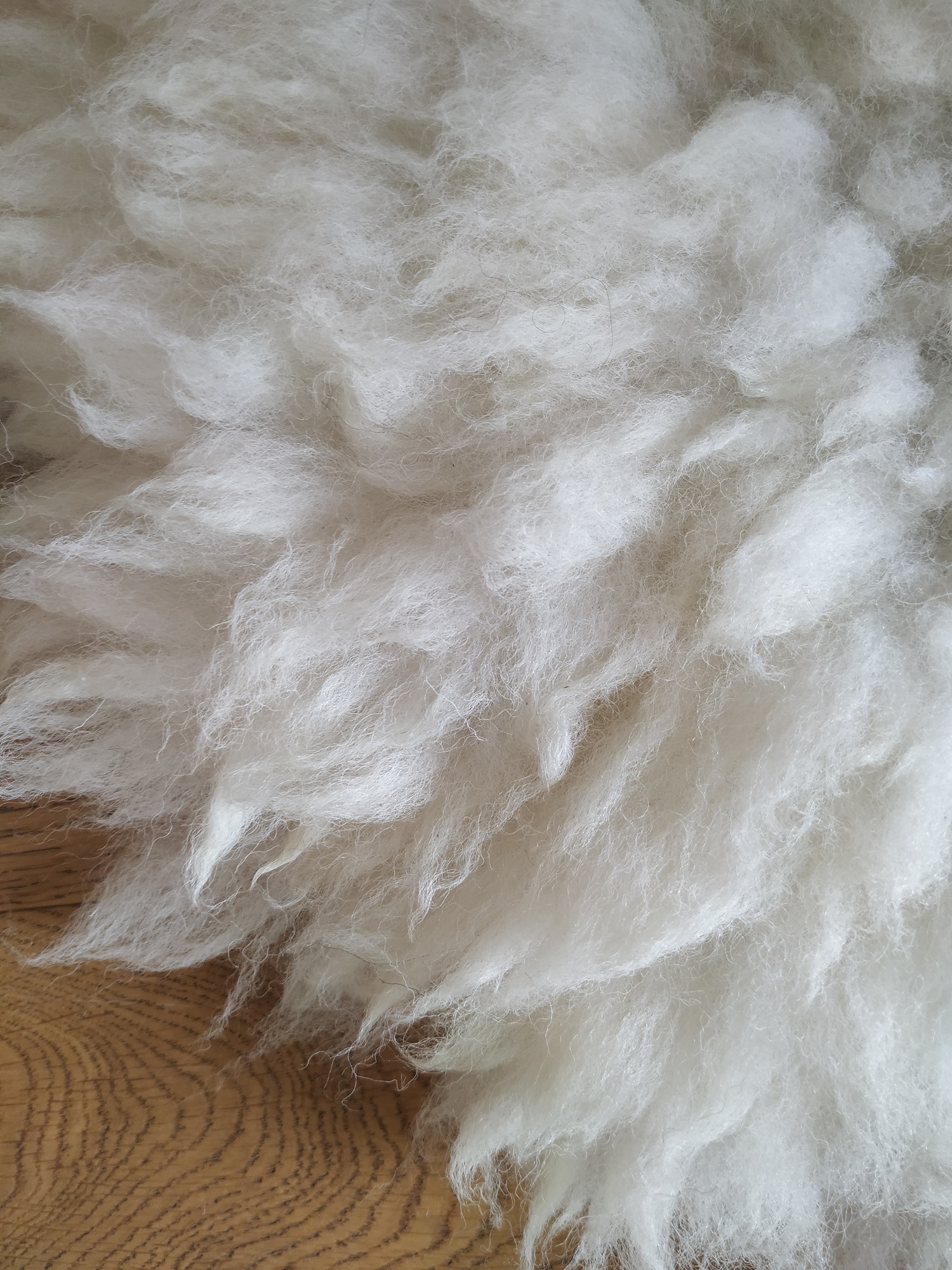 Felted-fleece, sheep-friendly “sheepskin” rug – natural cream – Texel x Herdwick fleece – 28” x 20” - Image 6