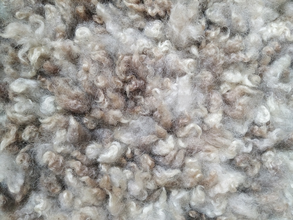 Homegrown, felted-fleece, sheep-friendly “sheepskin” pram liner/baby mat – natural beige, cream, grey – Coloured Ryeland fleece provided by Sky– 32” x 15” - Image 5