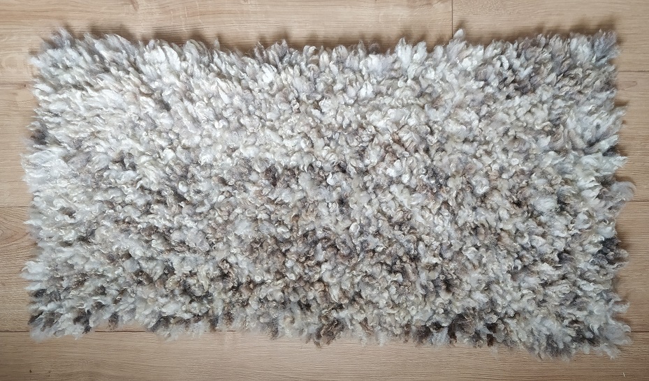 Homegrown, felted-fleece, sheep-friendly “sheepskin” pram liner/baby mat – natural beige, cream, grey – Coloured Ryeland fleece provided by Sky– 32” x 15” - Image 3