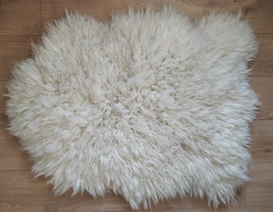 Felted-fleece “sheepskin” rug – natural creamy-white – Cheviot hog (shearling) fleece – 34” x 26” - Image 6