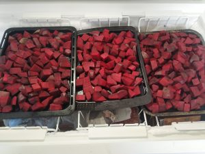 trays of beetroot for freezing